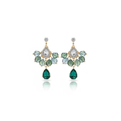 Dazzling Emerald Green Crystal Cluster Drop Earrings | Gold-Tone Statement Gemstone Dangles | Formal Cocktail Jewelry
