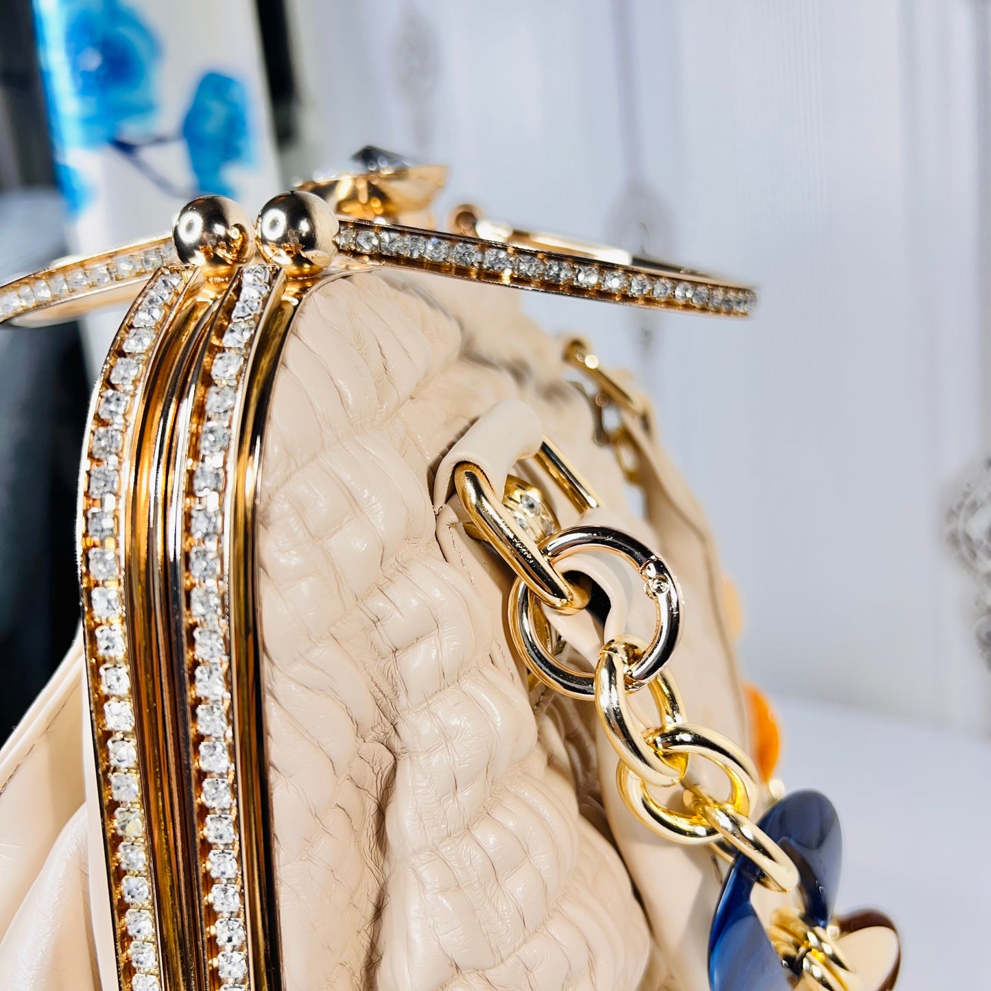 Ladies stone work Purse bag with stone handle