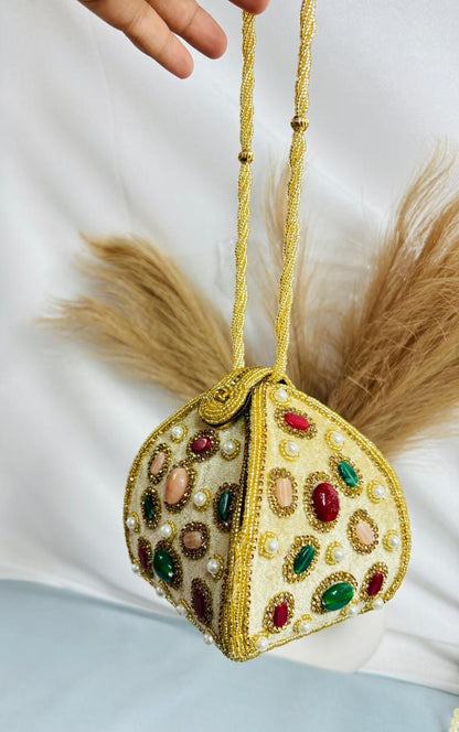 Velvet Multi  stone Potli