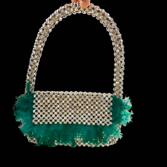 Green Feather beads bag