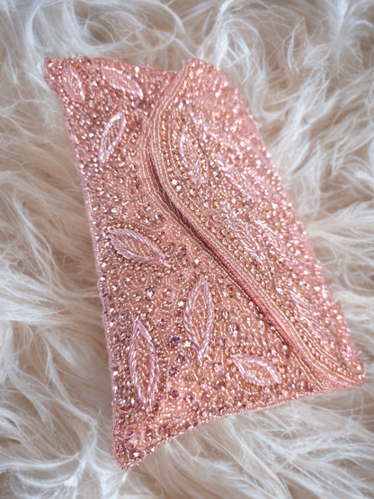 Elegant Peach stone work designer party wear clutch