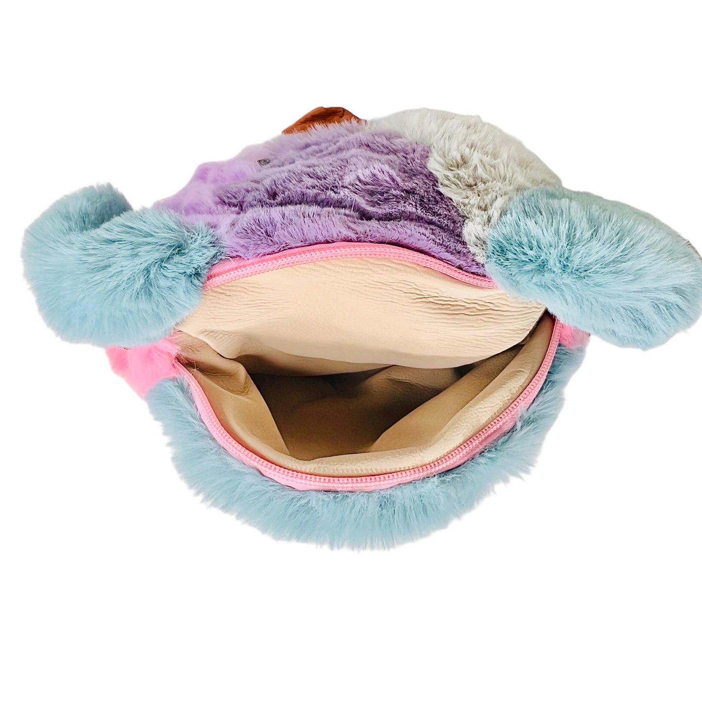Kids soft fur teddy face bag pack