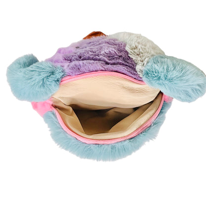 Kids soft fur teddy face bag pack