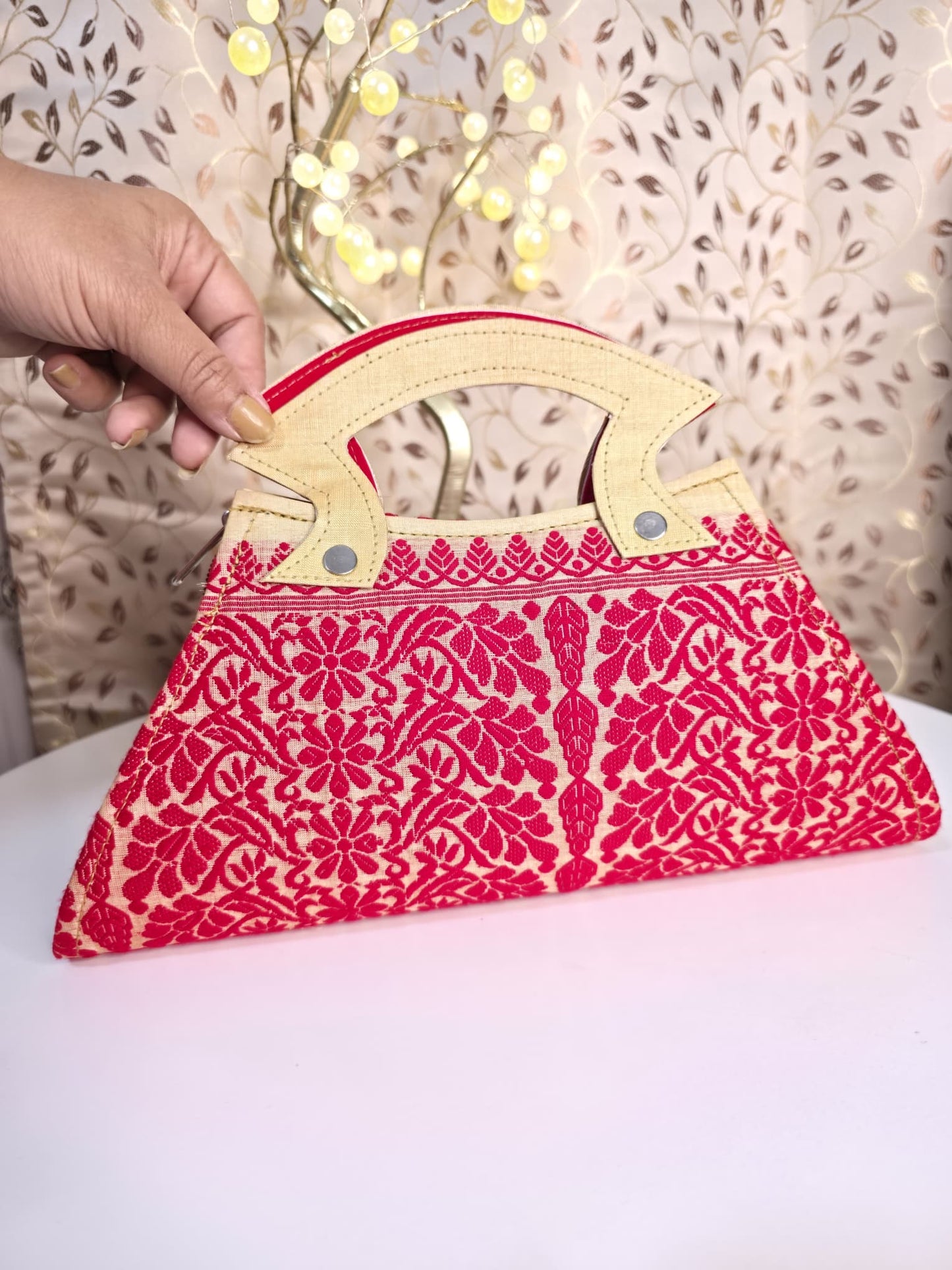 Assam traditional red white combination Clutch