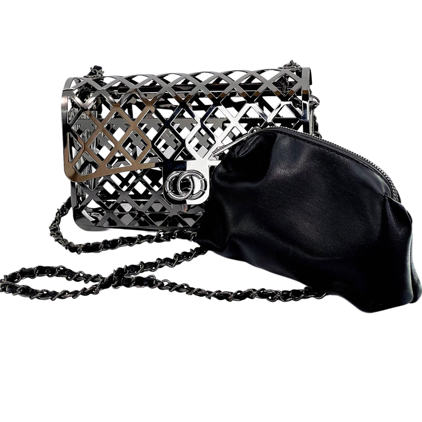 Metallic frame Box clutch with pouch