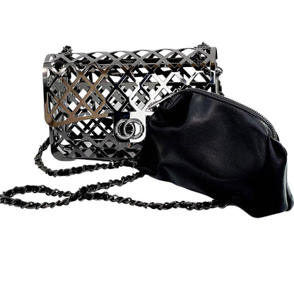Metallic frame Box clutch with pouch