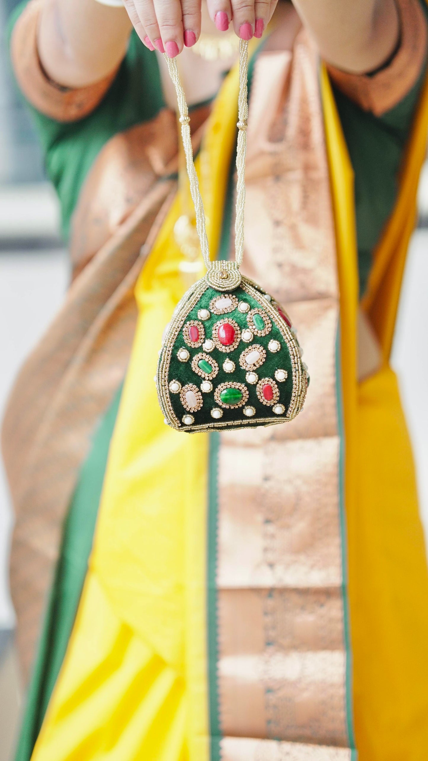 Velvet Multi  stone Potli