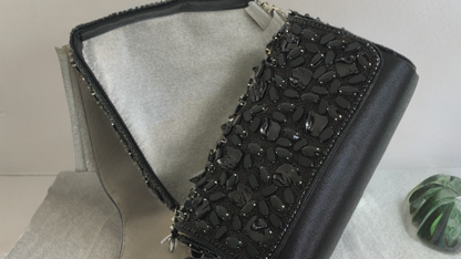 Black stone party statement clutch bag