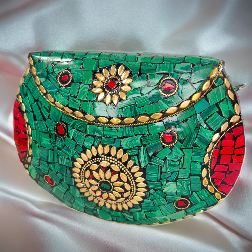 Hand painted metallic clutch
