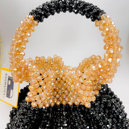 Designer Crystal potli black peach