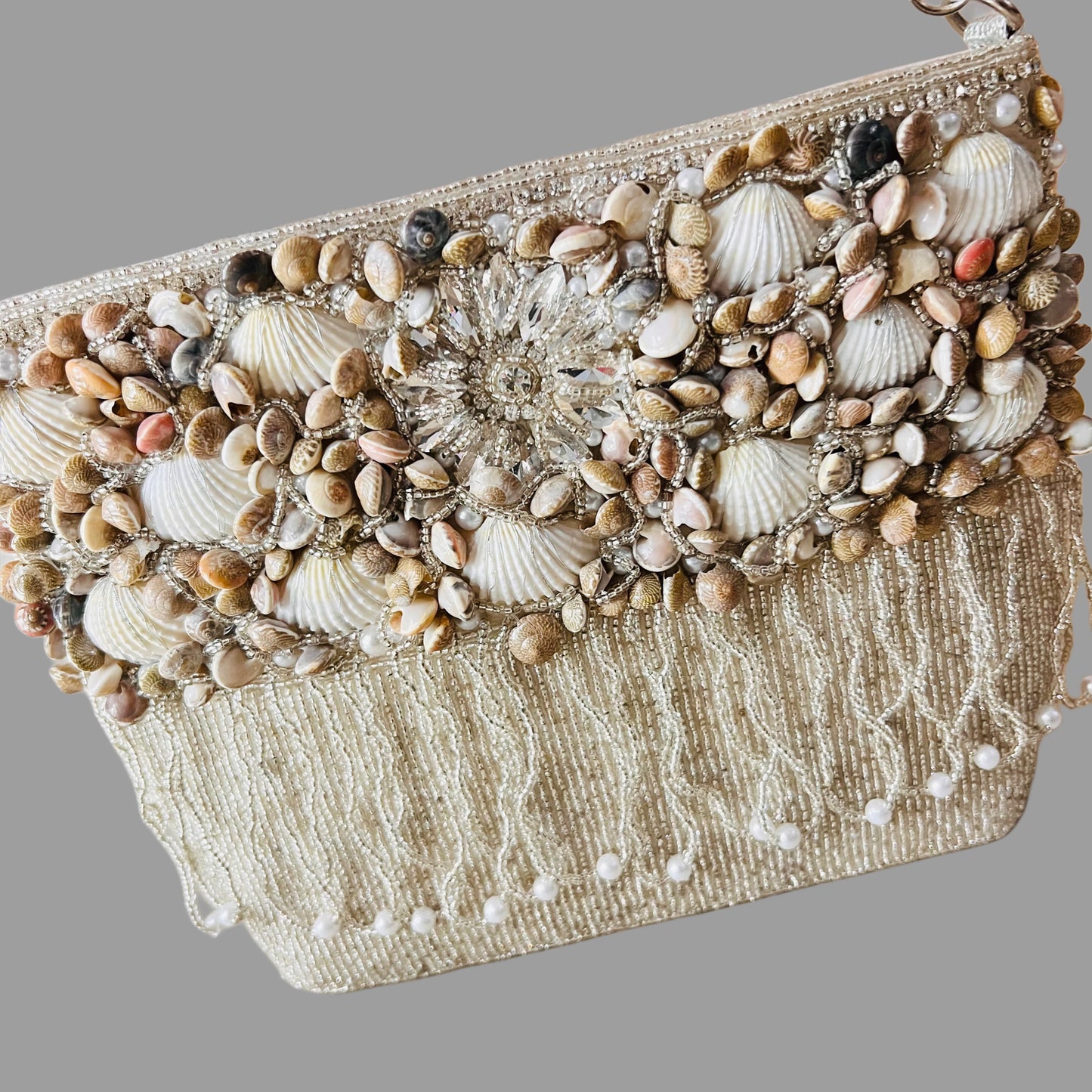 Shell bag with pearl work