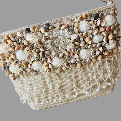 Shell bag with pearl work