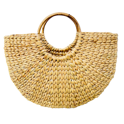 Seagrass U-tote bag-01 | All the Cultures Fabricating India Straw Bag | Small Tote Bag | Basket Bag | Bamboo Tote | Beach Bags for Women | Boho Bag | Half Moon Bag | White Handbag