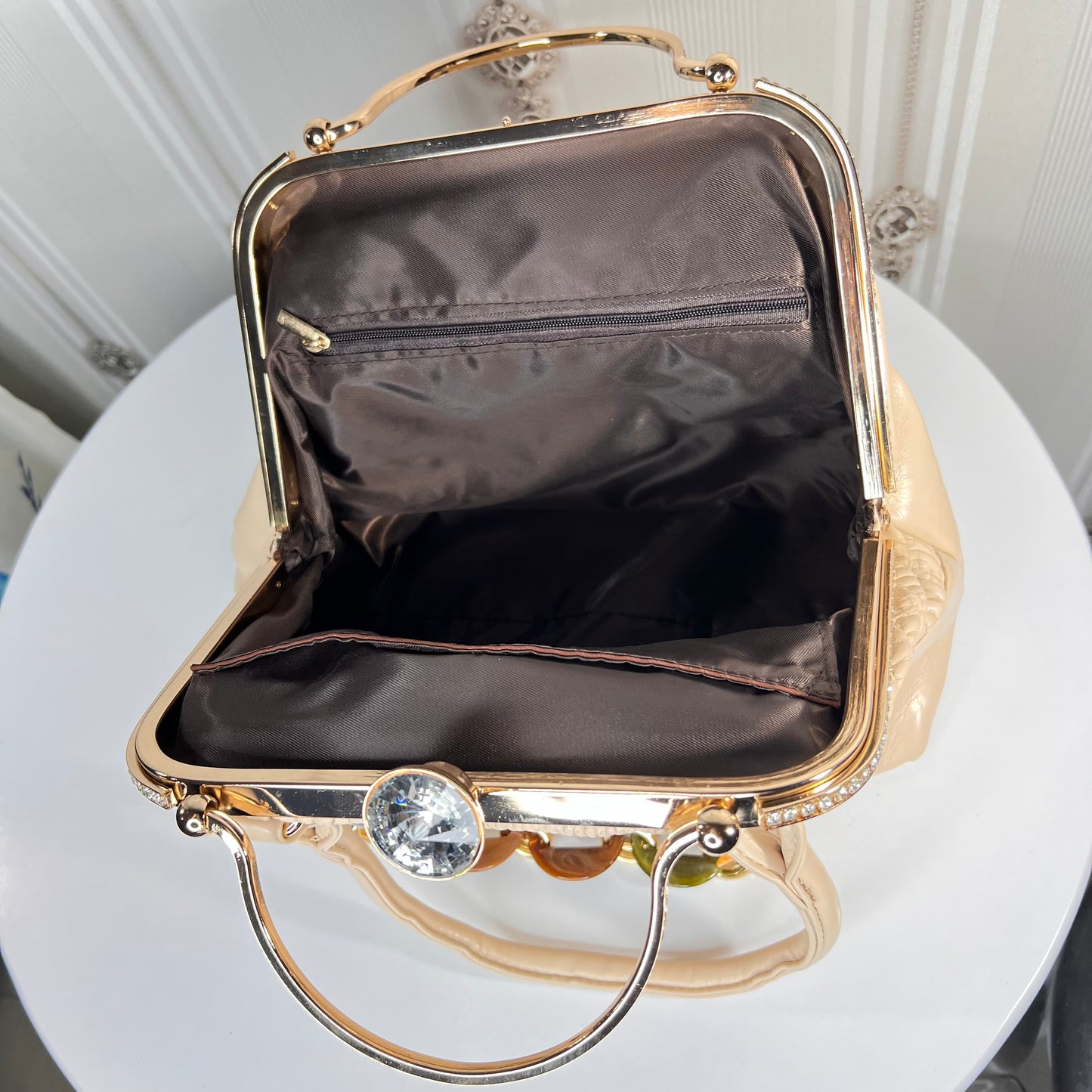 Ladies stone work Purse bag with stone handle