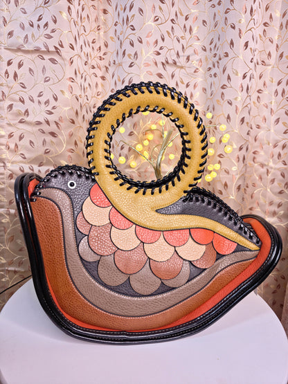 Bird Designer two compartment hand bag. Extra pouch inside