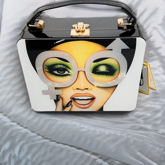 Women funky 3D lady face acrylic shoulder bag