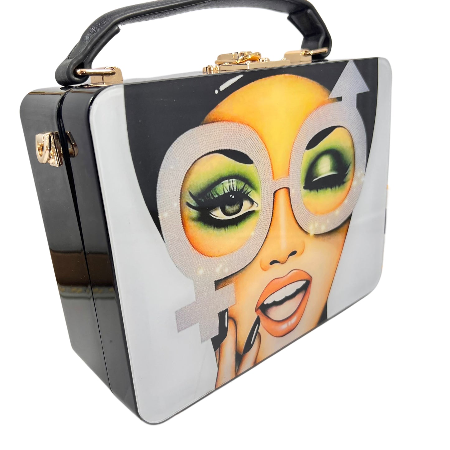 Women funky 3D lady face acrylic shoulder bag