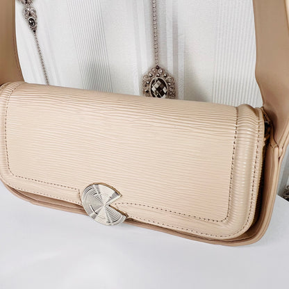 Striped Beige leather shoulder bag