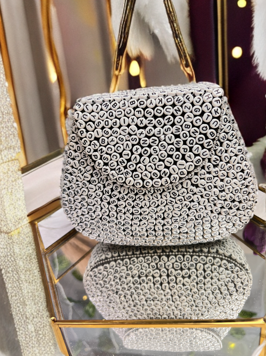 Designer metallic clutch white