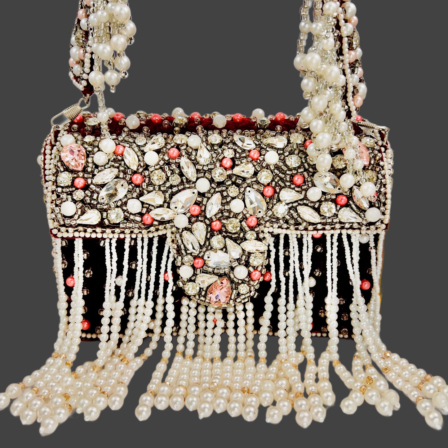 Bridal heavy work bag with pearl tessle