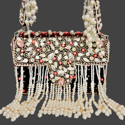 Bridal heavy work bag with pearl tessle