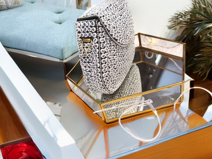 Designer metallic clutch white