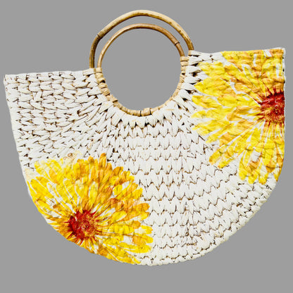 Seagrass U-tote bag -03 | All the Cultures Fabricating India Straw Bag | Small Tote Bag | Basket Bag | Bamboo Tote | Beach Bags for Women | Boho Bag | Half Moon Bag | White Handbag
