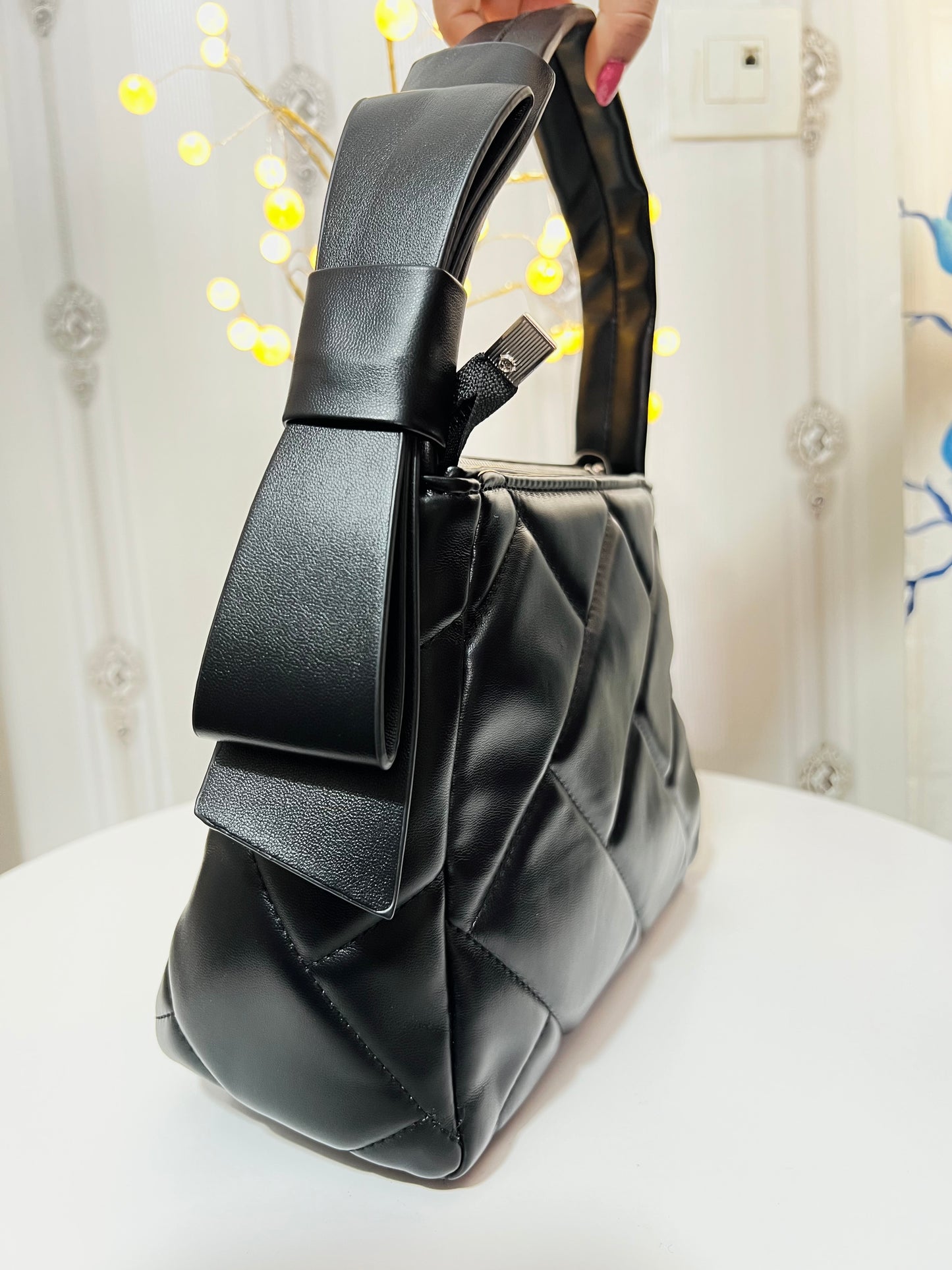 Women Black Quilted Structured Satchel