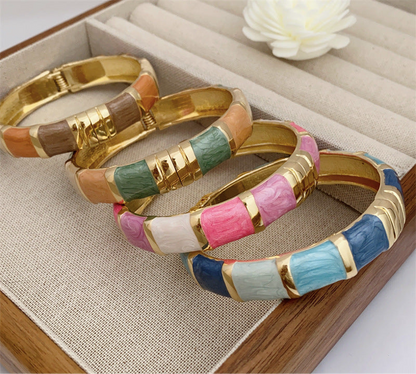 Elegant Multicolor Enamel bangle  for Women – Jade-Inspired Adjustable Fashion Band