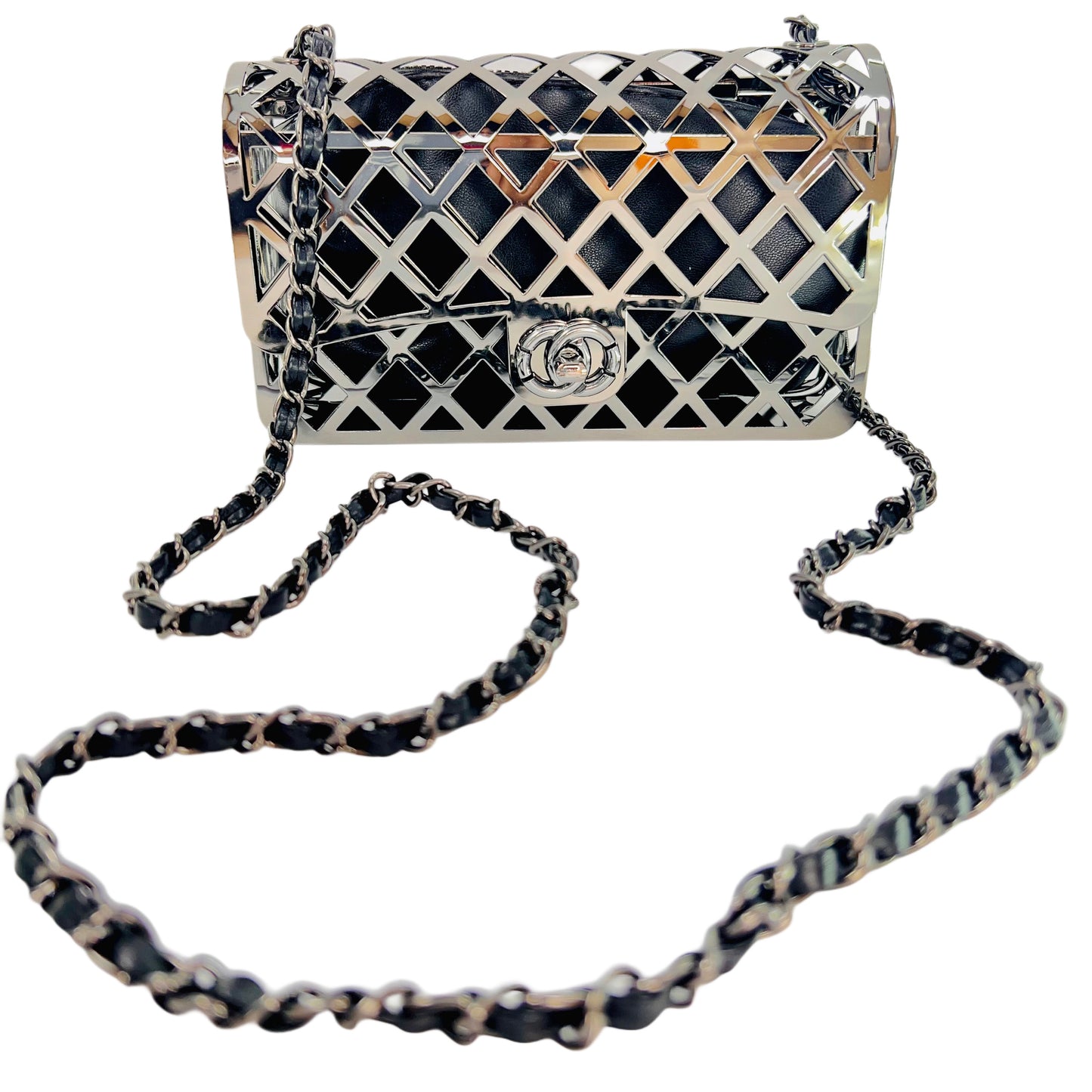 Metallic frame Box clutch with pouch