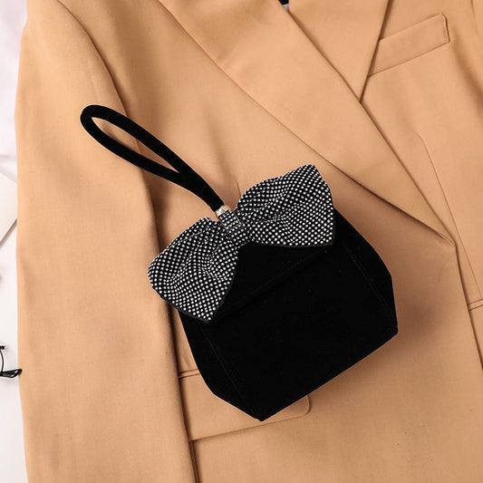 Mini velvet rhinestone statement cluch