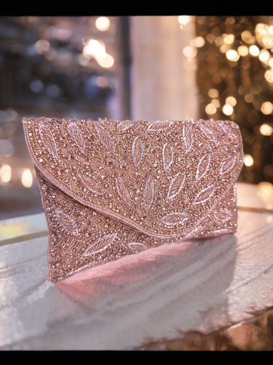 Elegant Peach stone work designer party wear clutch