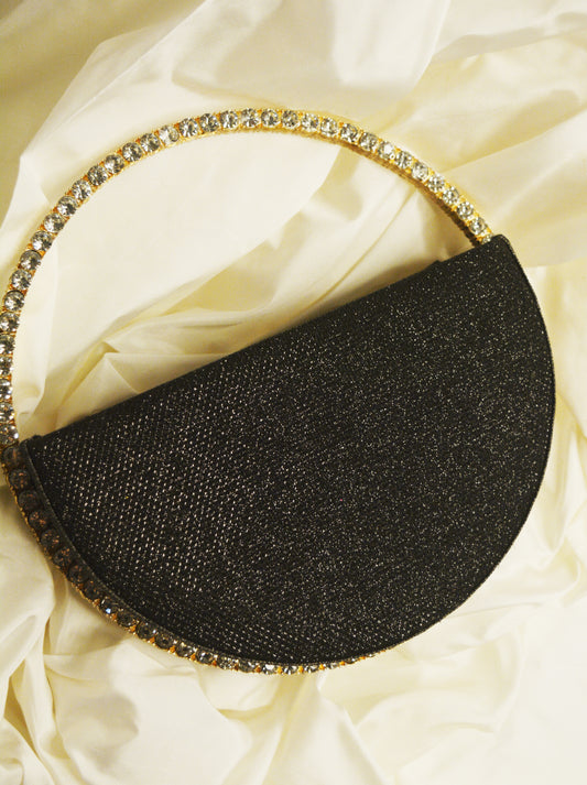 Sequence Semi circle clutch bag with stone handle