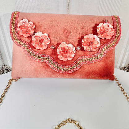 Sassy stone work flower purse with sling