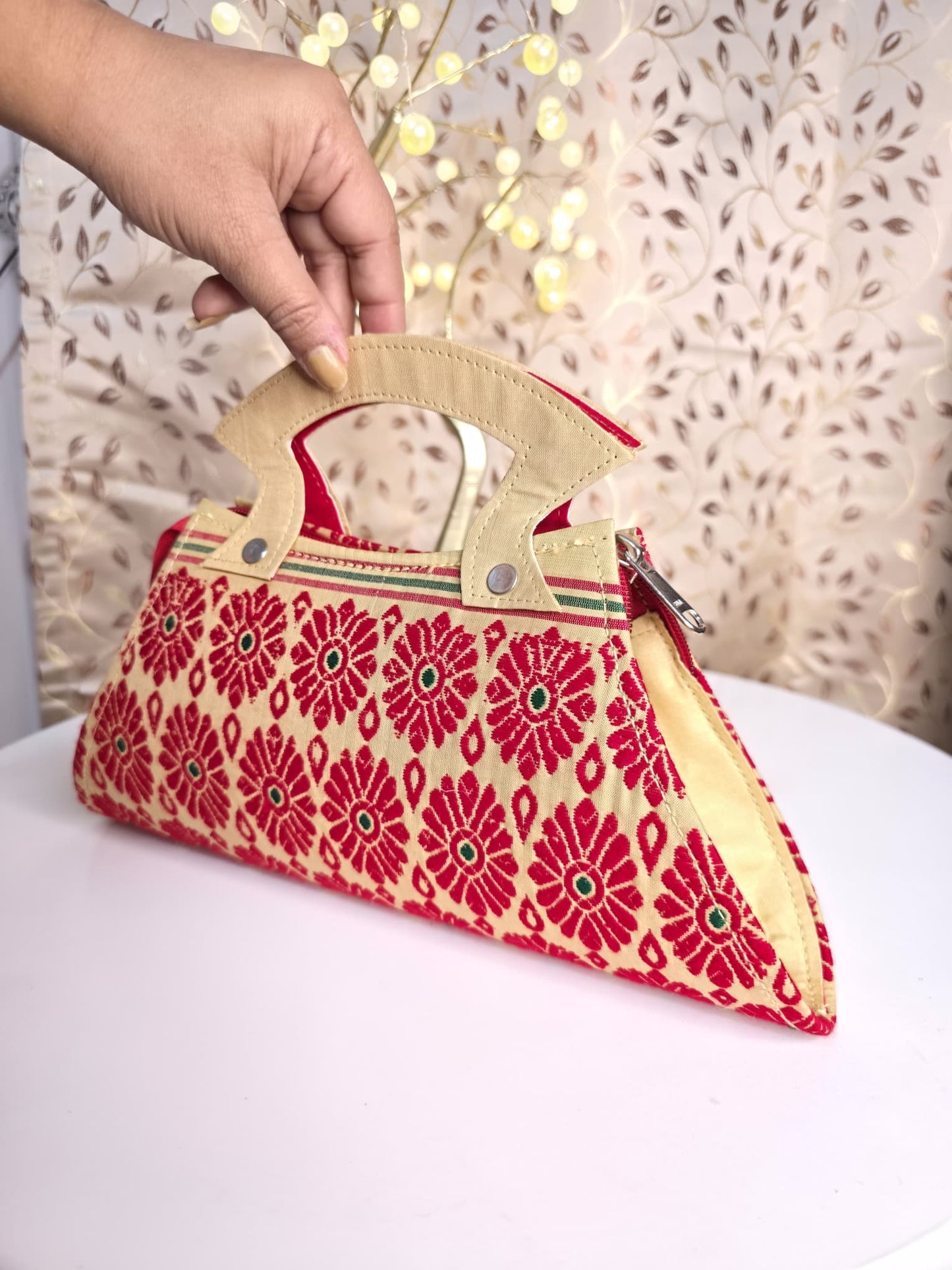 Assam traditional red white combination Clutch