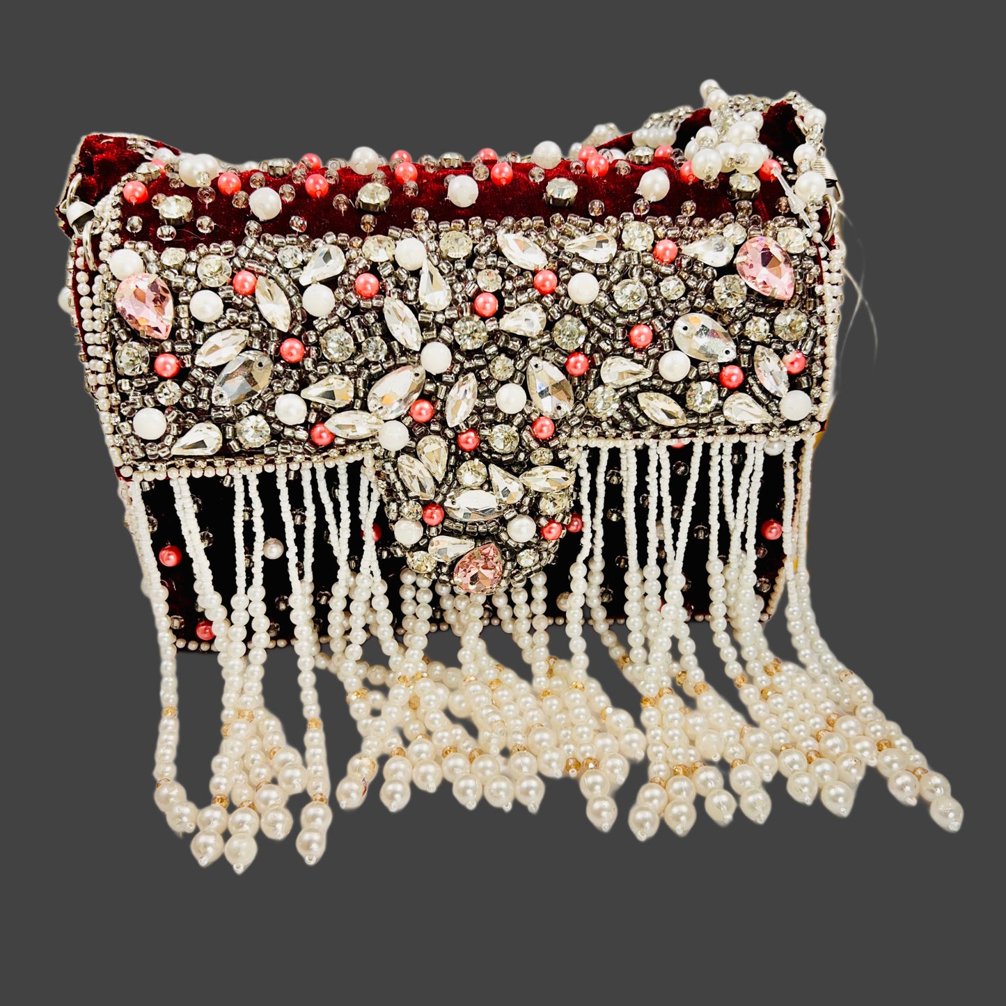 Bridal heavy work bag with pearl tessle