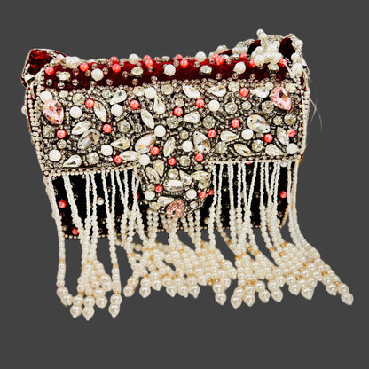 Bridal heavy work bag with pearl tessle