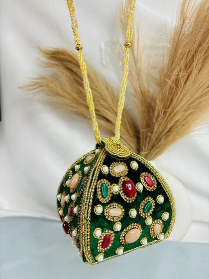 Velvet Multi  stone Potli