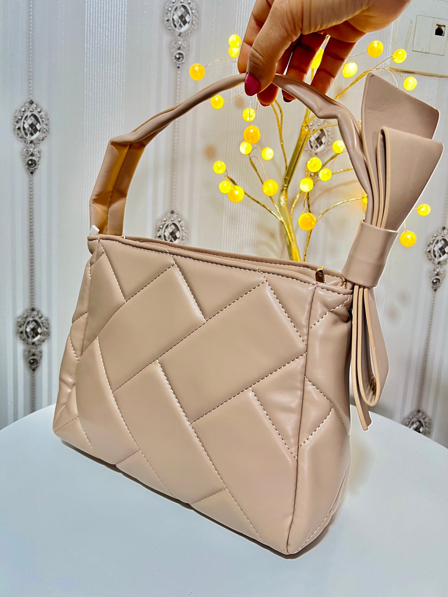 Women Black Quilted Structured Satchel