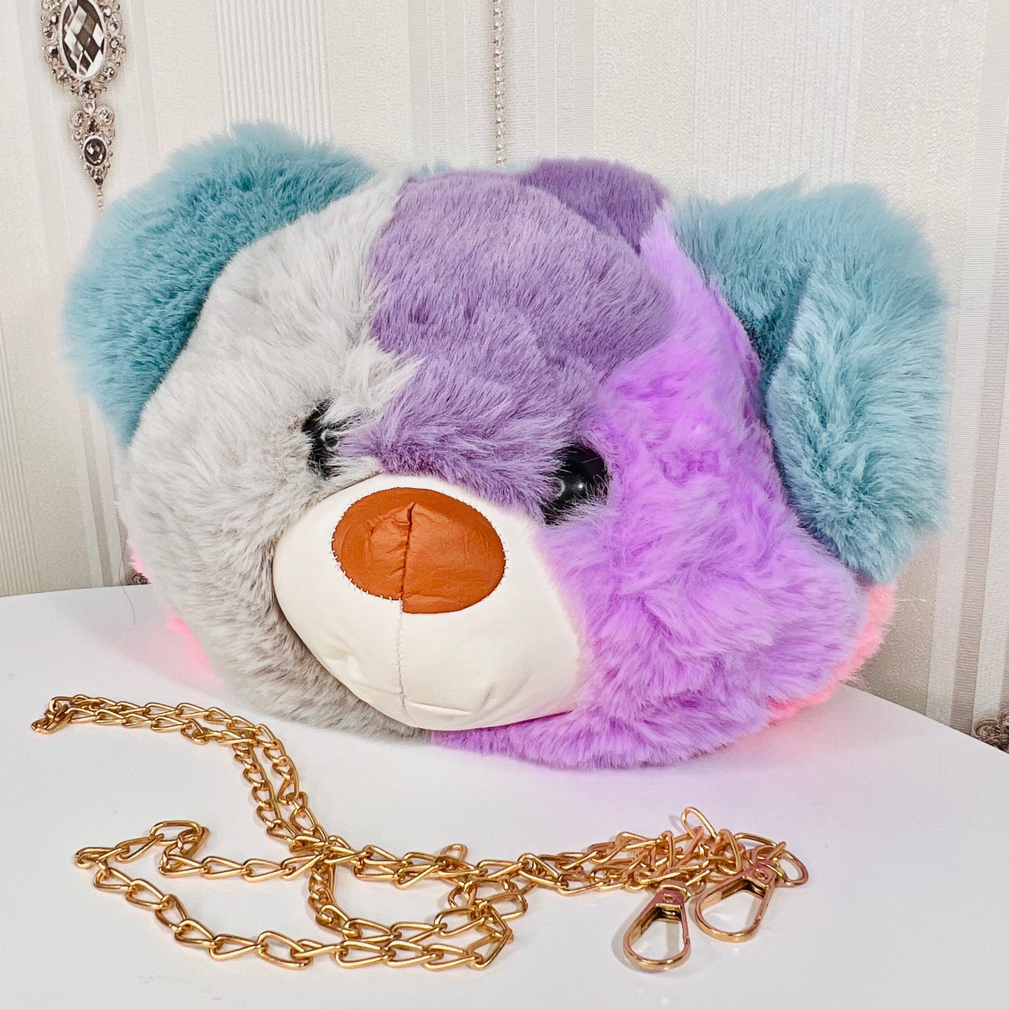 Kids soft fur teddy face bag pack
