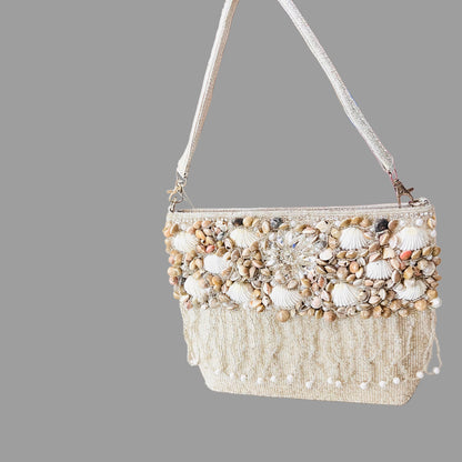 Shell bag with pearl work