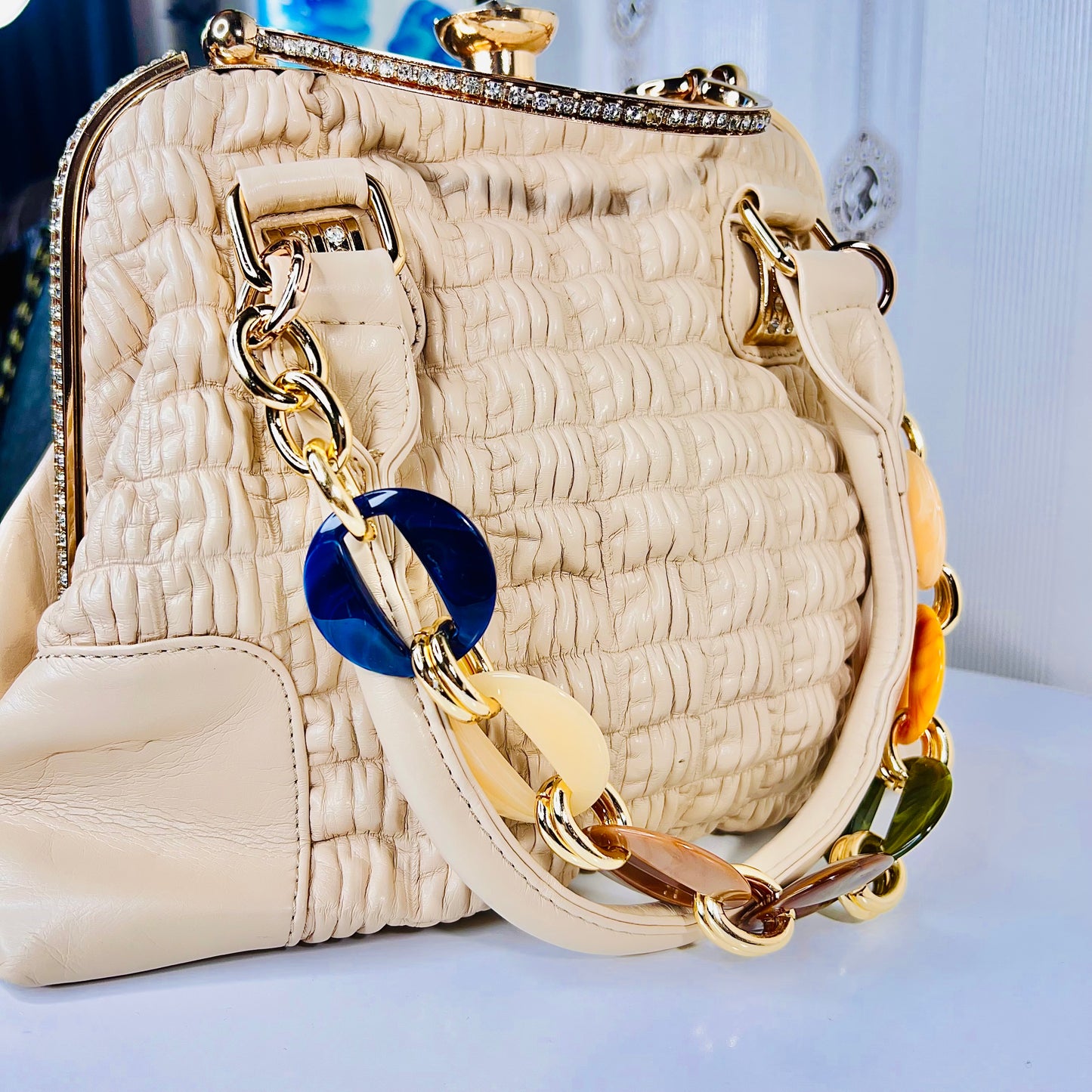 Ladies stone work Purse bag with stone handle
