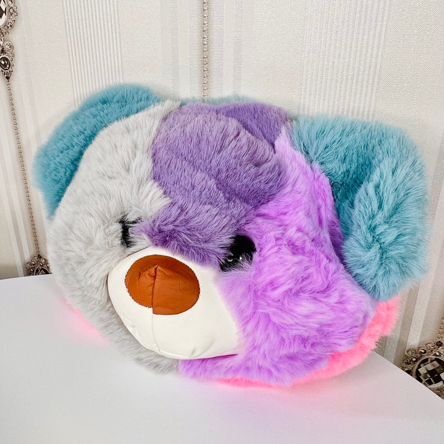 Kids soft fur teddy face bag pack