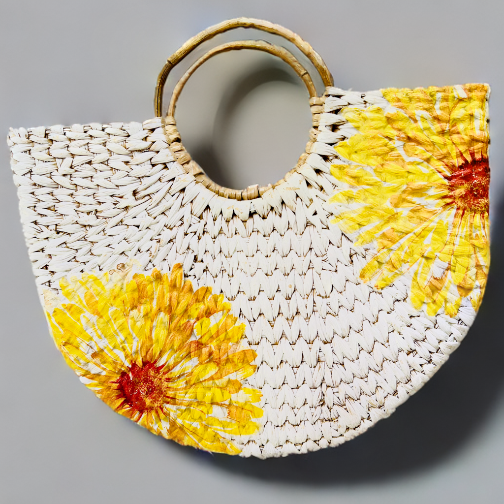 Seagrass U-tote bag -03 | All the Cultures Fabricating India Straw Bag | Small Tote Bag | Basket Bag | Bamboo Tote | Beach Bags for Women | Boho Bag | Half Moon Bag | White Handbag