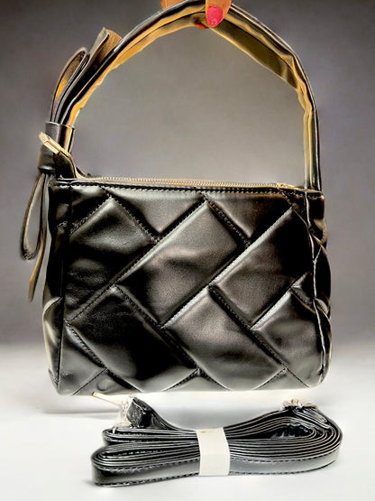 Women Black Quilted Structured Satchel
