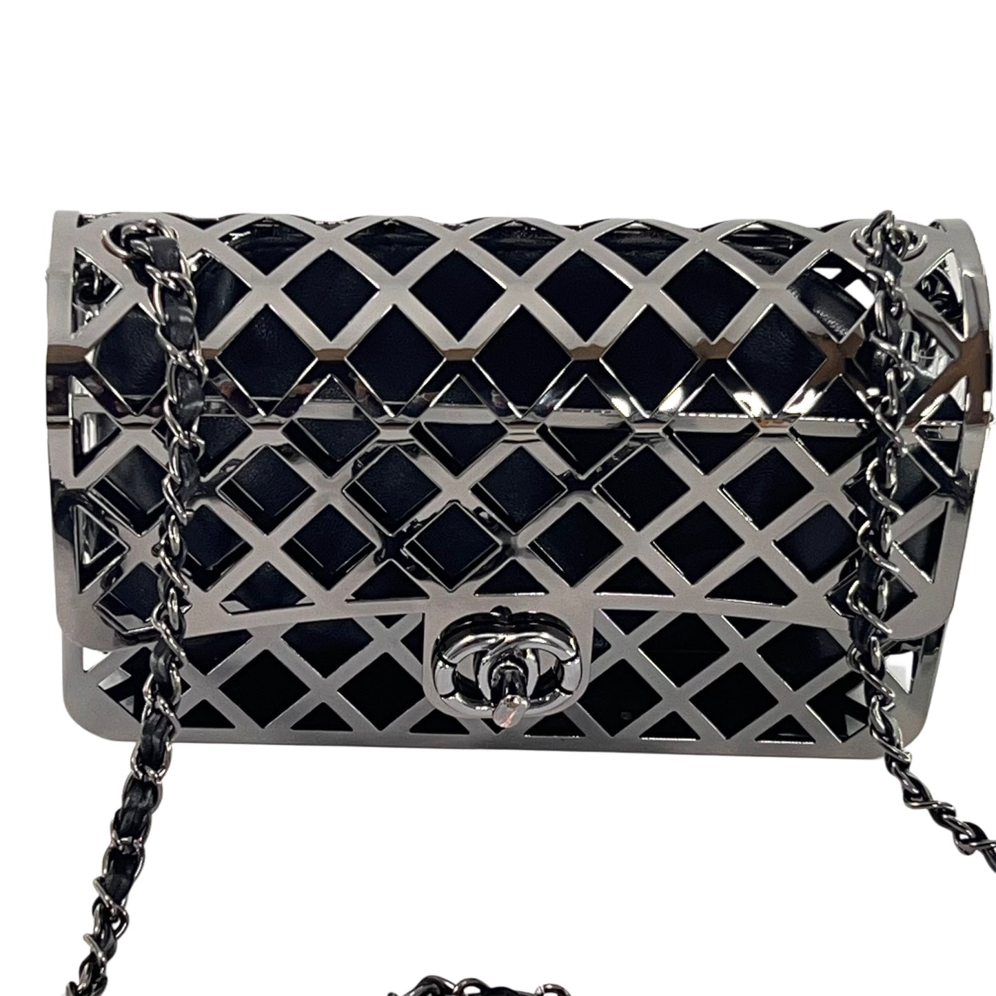 Metallic frame Box clutch with pouch
