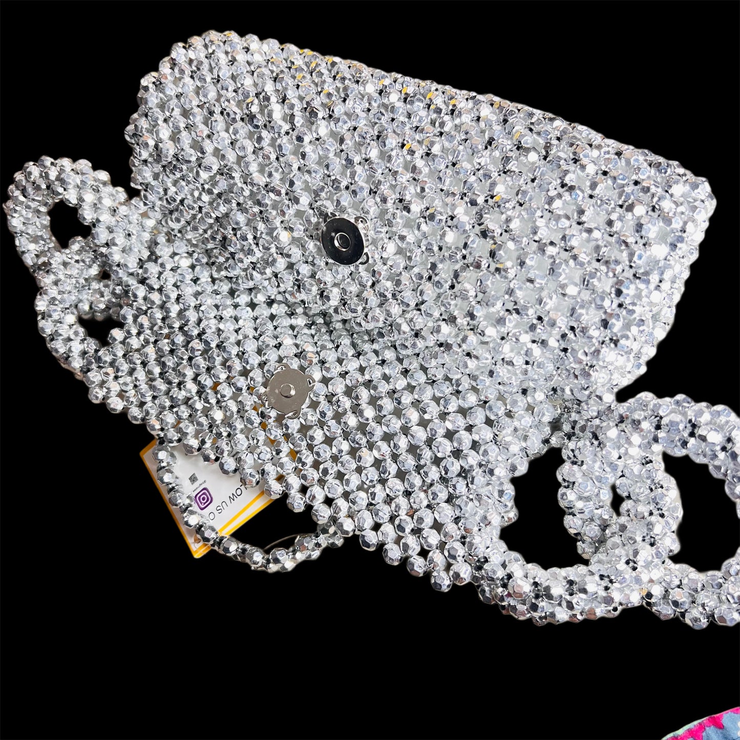 Silver Glamour beaded clutch bag