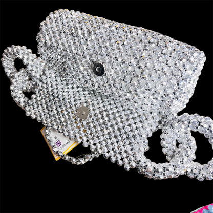 Silver Glamour beaded clutch bag