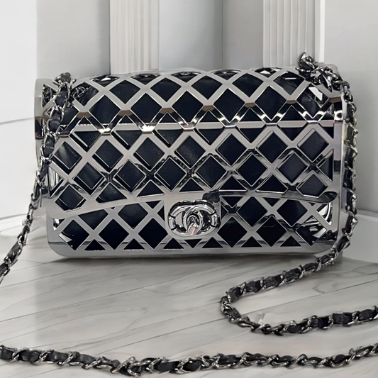Metallic frame Box clutch with pouch