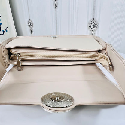 Striped Beige leather shoulder bag